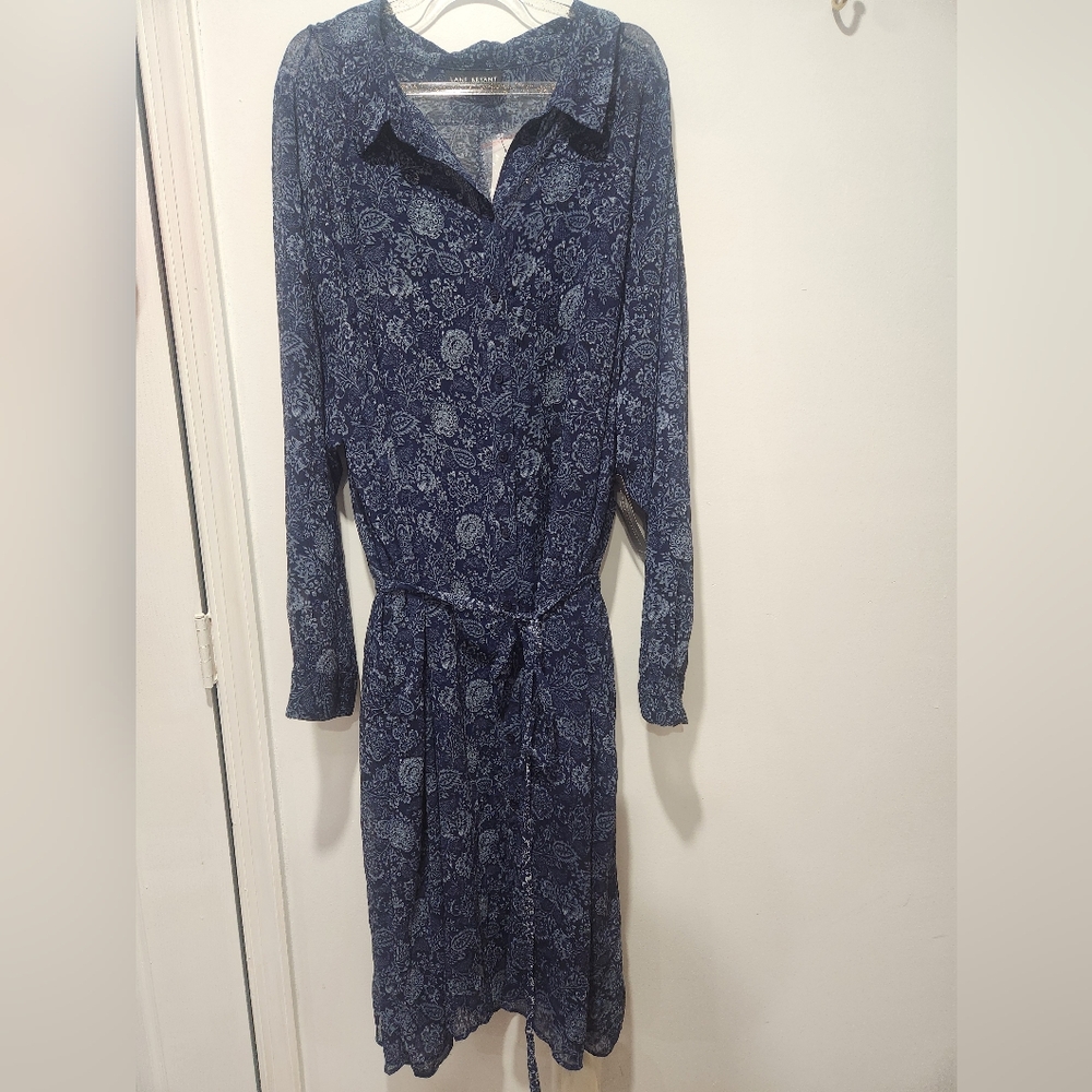NWT Lane Bryant Navy Blue Floral Shirt Dress Size 22